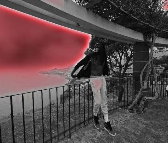 A person standing on top of a fence.