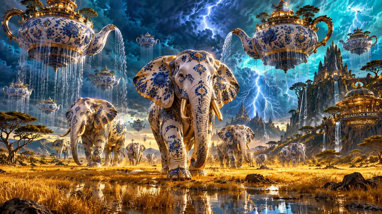 Elephants and suspended teapots in an impossible handmade world