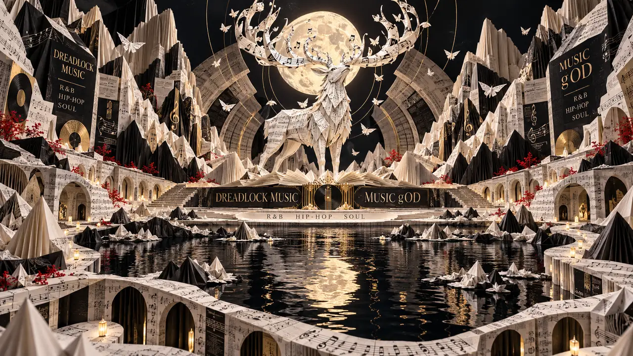 A moonlit paper animal fantasy built around a majestic stag